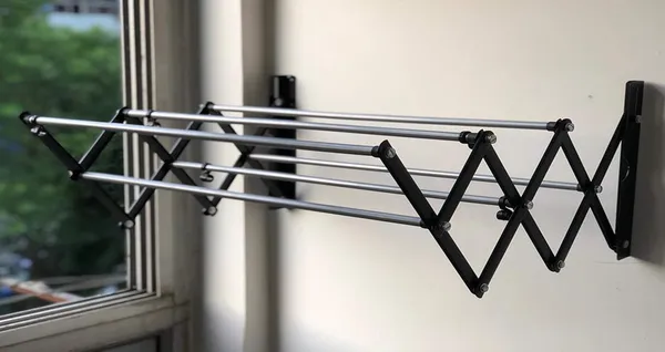 Elaxi_Powder_Coated_Steel_Foldable_Wall_Mount_Cloth_Drying_Stand_(2.5Ft,_12_X_30,_Black_&_Silver)(Powder_Coated_Steel)