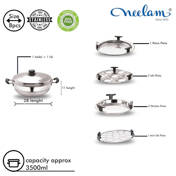 Multi_Purpose_Kadai_Induction_Bottom_7_Pcs_Set_Idli,_Dhokla,_Steamer_With_Free_Mini_Idli_Plate,_3500_ml,_Big,_Stainless_Steel