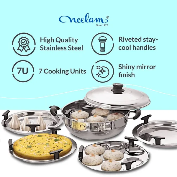 Multi_Purpose_Kadai_Induction_Bottom_7_Pcs_Set_Idli,_Dhokla,_Steamer_With_Free_Mini_Idli_Plate,_3500_ml,_Big,_Stainless_Steel