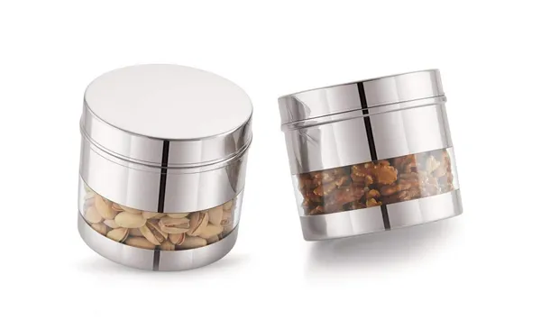Serene_Transparent_/_See_Through_Container_Jar,_Set_Of_2,_400_ml_each,_Glossy_Finish,_Stainless_Steel