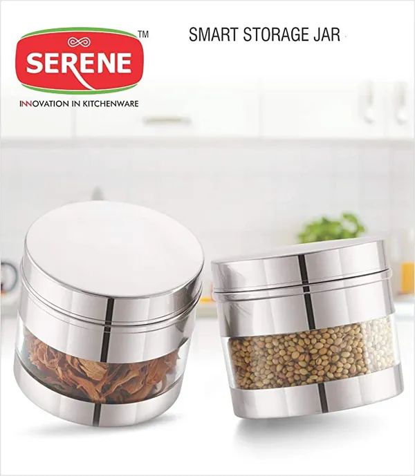 Serene_Transparent_/_See_Through_Container_Jar,_Set_Of_2,_400_ml_each,_Glossy_Finish,_Stainless_Steel