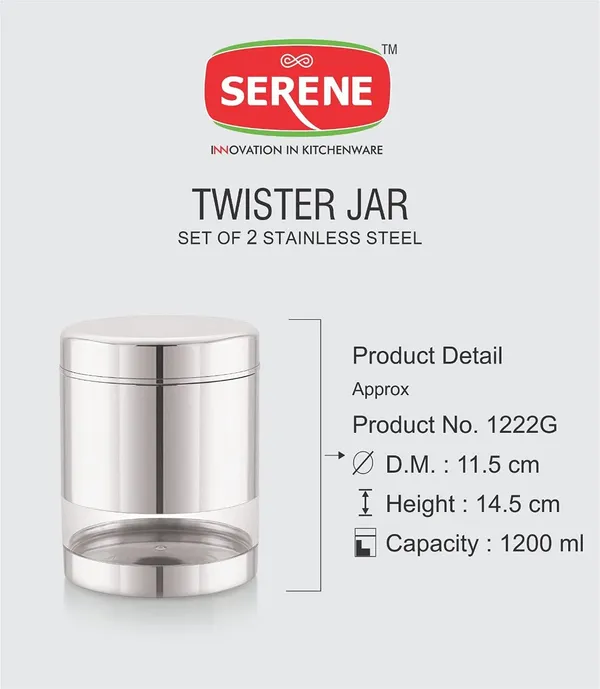 Serene_Transparent_/_See_Through_Container_Jar_Steel_Kitchen_Canister_Airtight_Food_Storage_Jars_With_Lid_Cereal_Container_Organizer_Set_Of_2,_1200_ml_each,_Stainless_Steel