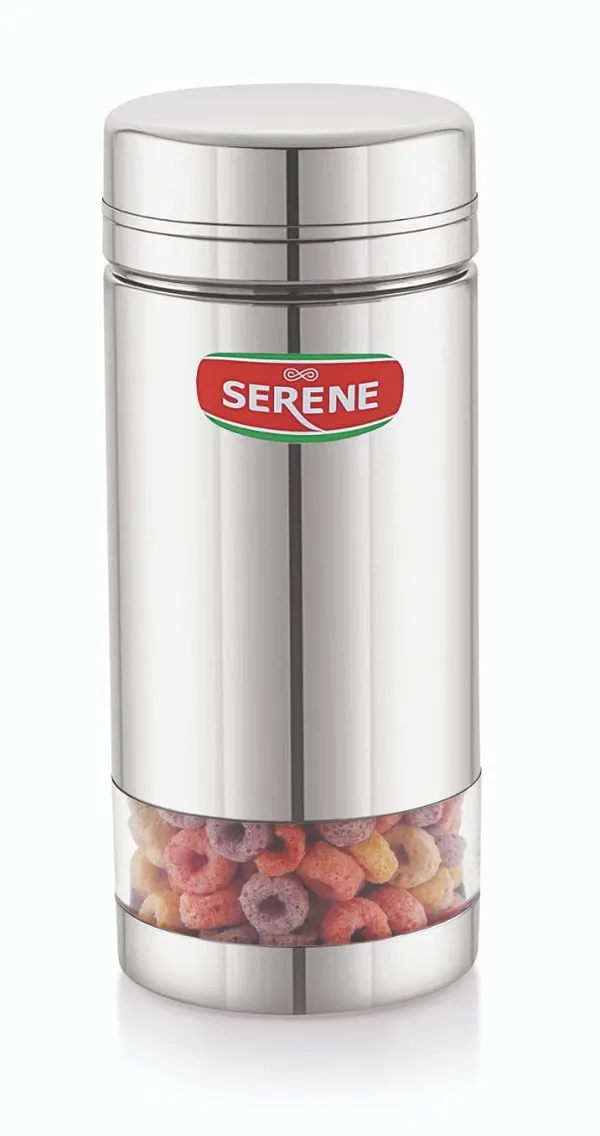 Serene_Transparent_/_See_Through_Container_Jar_Steel_Kitchen_Canister_Airtight_Food_Storage_Jars_With_Lid_Cereal_Container_Organizer_Set_Of_1,_1000_ml,_Stainless_Steel