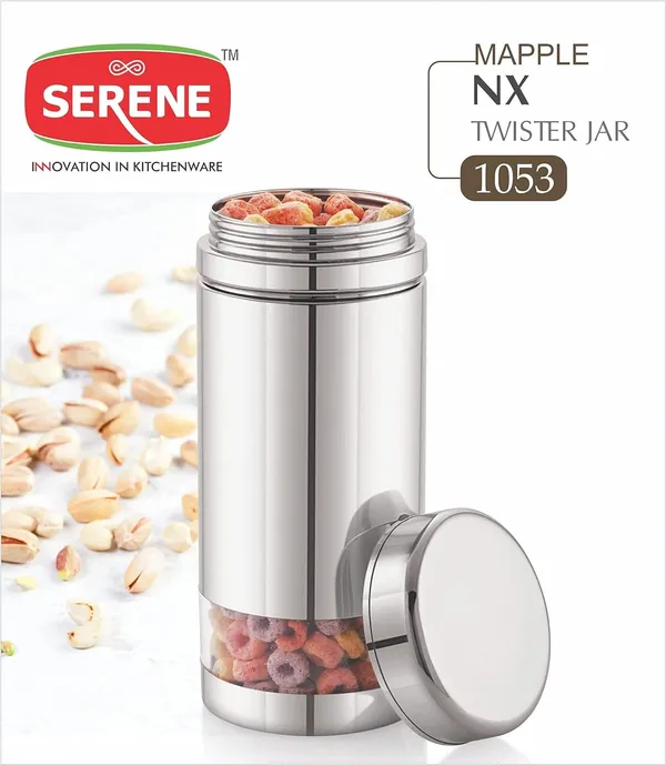 Serene_Transparent_/_See_Through_Container_Jar_Steel_Kitchen_Canister_Airtight_Food_Storage_Jars_With_Lid_Cereal_Container_Organizer_Set_Of_1,_1000_ml,_Stainless_Steel