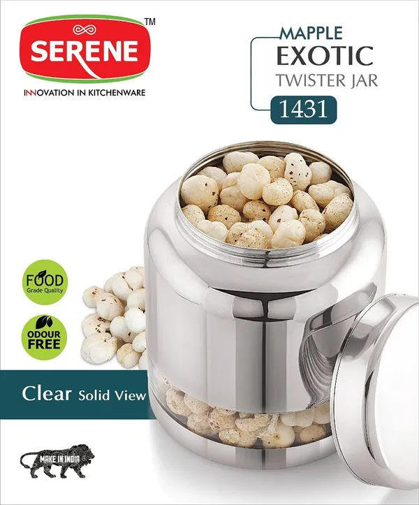 Serene_Transparent_/_See_Through_Container_Jar_Steel_Kitchen_Canister_Airtight_Food_Storage_Jars_With_Lid_Cereal_Container_Organizer_Set_Of_1,_2000_ml,_Stainless_Steel