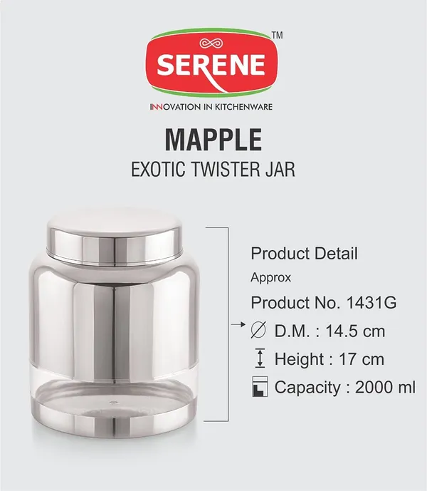 Serene_Transparent_/_See_Through_Container_Jar_Steel_Kitchen_Canister_Airtight_Food_Storage_Jars_With_Lid_Cereal_Container_Organizer_Set_Of_1,_2000_ml,_Stainless_Steel