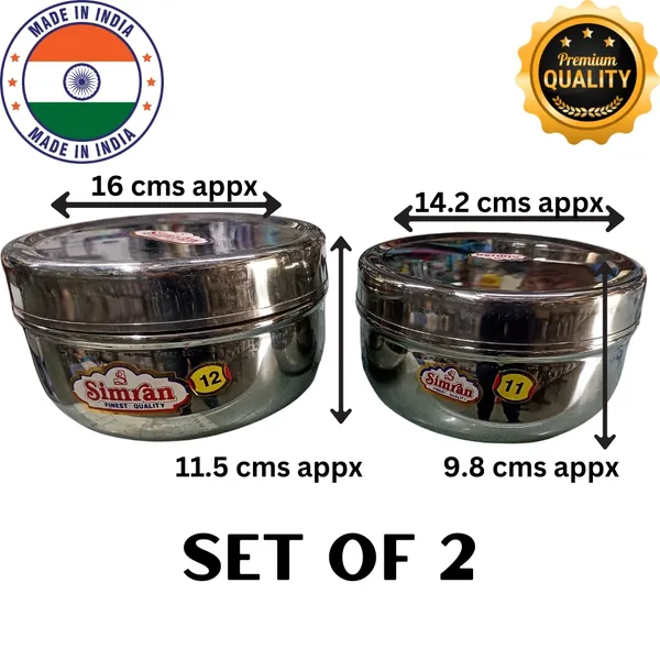 Simran_Stainless_Steel_Apple_Puri_Dabba_/_Storage_Container/_Flat_Canisters,_Set_of_2_(14.2_cms,_16_cms_appx)