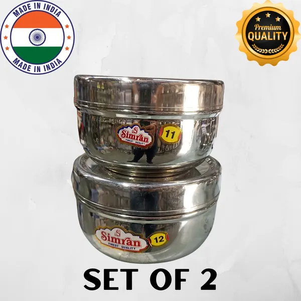 Simran_Stainless_Steel_Apple_Puri_Dabba_/_Storage_Container/_Flat_Canisters,_Set_of_2_(14.2_cms,_16_cms_appx)