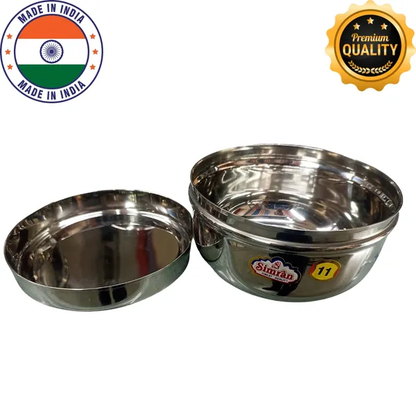 Simran_Stainless_Steel_Apple_Puri_Dabba_/_Storage_Container/_Flat_Canisters,_Set_of_2_(14.2_cms,_16_cms_appx)