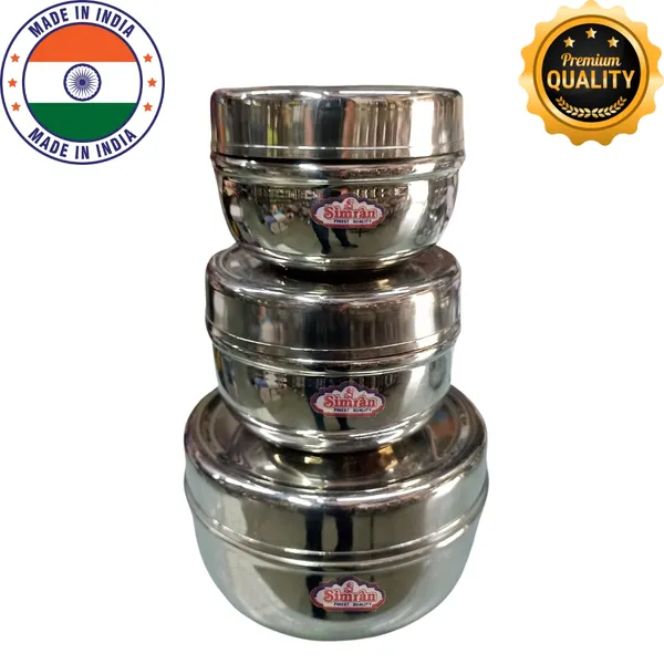 Simran_Stainless_Steel_Apple_Puri_Dabba_/_Storage_Container/_Flat_Canisters,_Set_of_3_(8.7cms,_9.9cms,_12.7cms_appx)