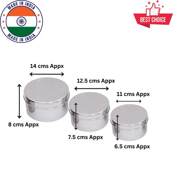 Simran_Stainless_Steel_Plain_Cover_Puri_Dabba/Storage_Container,_Mirror_Finish,_Set_of_3