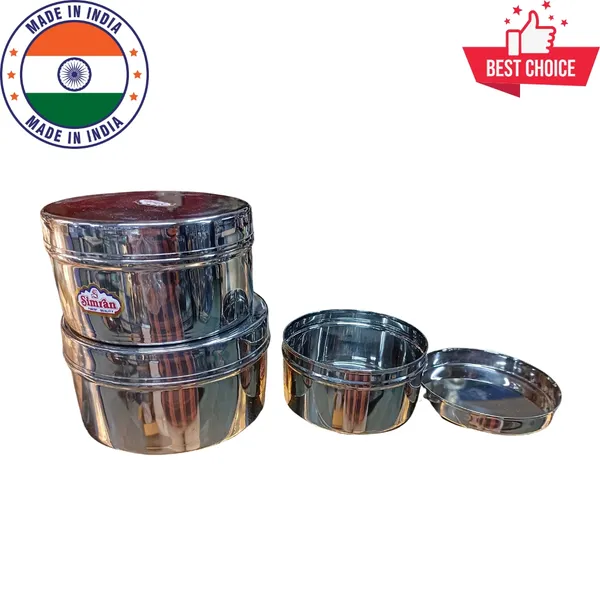 Simran_Stainless_Steel_Plain_Cover_Puri_Dabba/Storage_Container,_Mirror_Finish,_Set_of_3