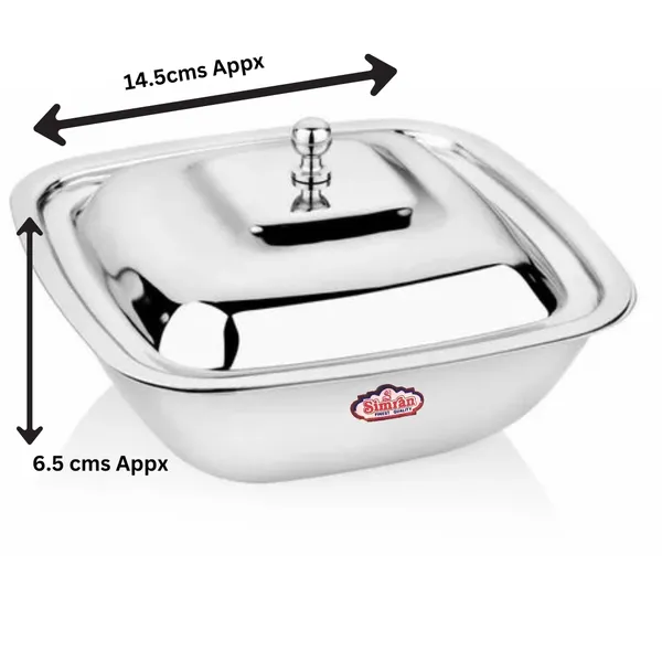 Simran_Stainless_Steel_Square_Serving_Bowl/Curry_Bowl/Gravy_Pot_with_lid,_Dia._14.5cm,_Small,_Silver