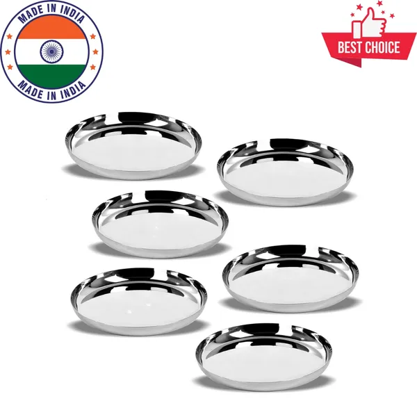 Areva_Stainless_Steel_Dinner_Plate/Khumcha_Plate/Thali/_Snacks_Plate_Apple_Shape_No._9_Set_of_6_Plates