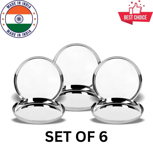 Areva_Stainless_Steel_Dinner_Plate/Khumcha_Plate/Thali/_Snacks_Plate_Apple_Shape_No._9_Set_of_6_Plates
