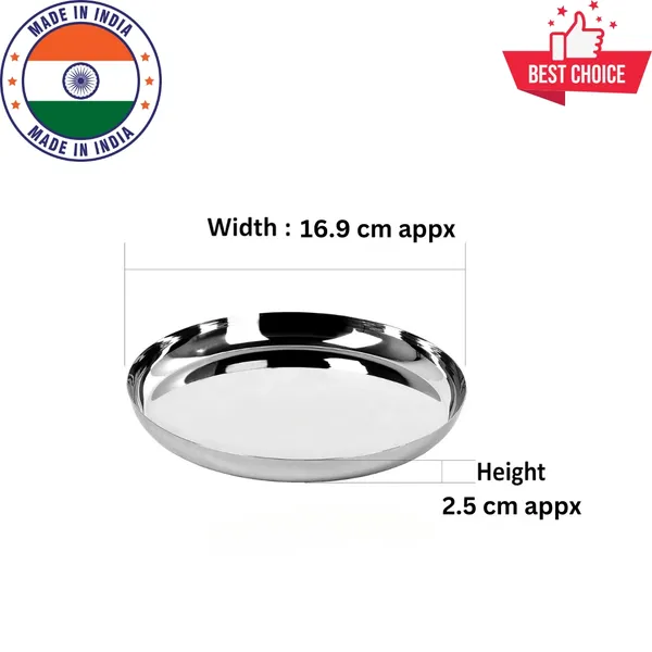 Areva_Stainless_Steel_Dinner_Plate/Khumcha_Plate/Thali/_Snacks_Plate_Apple_Shape_No.8_Set_of_6_Plates
