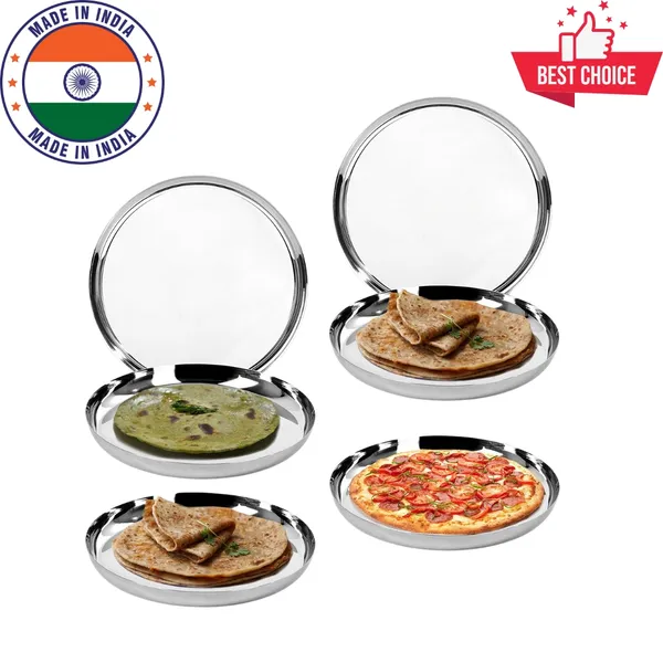 Areva_Stainless_Steel_Dinner_Plate/Khumcha_Plate/Thali/_Snacks_Plate_Apple_Shape_No.8_Set_of_6_Plates