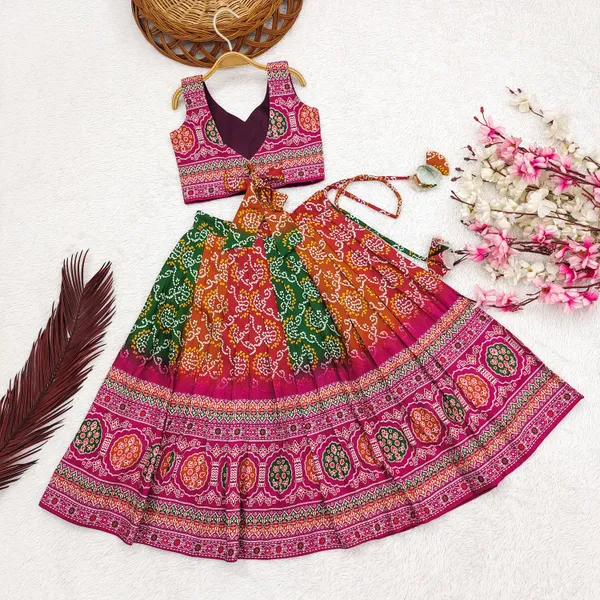 Pink_Bandhani_Printed_Cotton_Lehenga_Choli_Set_For_Girls