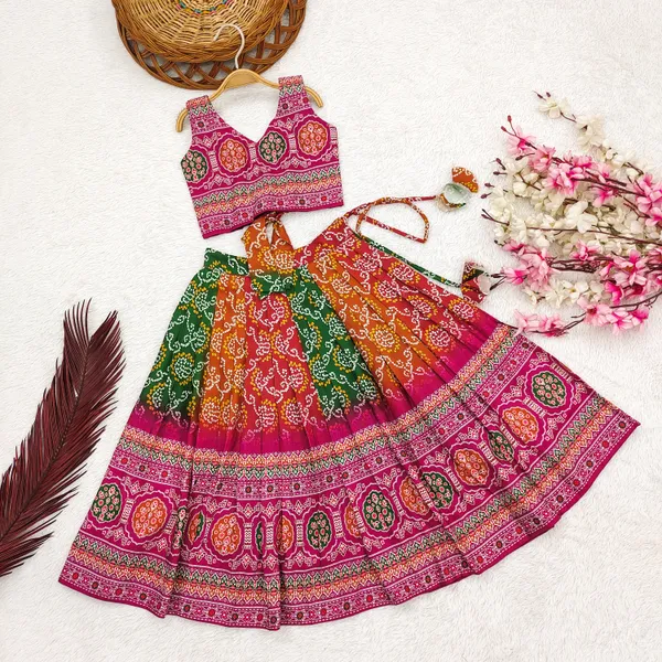 Pink_Bandhani_Printed_Cotton_Lehenga_Choli_Set_For_Girls