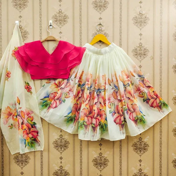 Pink_Georgette_Silk_Ruffle_Sleeve_Top_and_Printed_Lehenga_Choli_Set