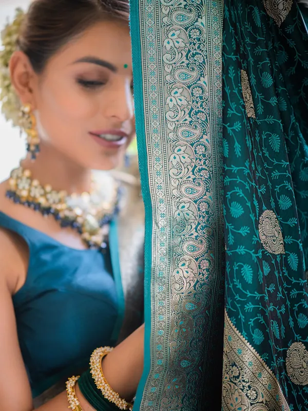 Teal_Blue_Banarasi_Silk_Traditional_Wear_Saree