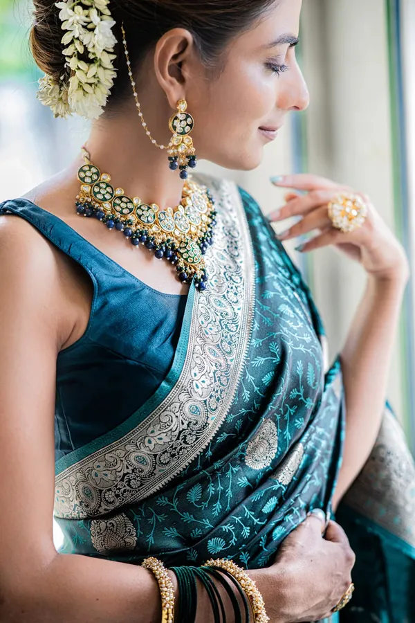 Teal_Blue_Banarasi_Silk_Traditional_Wear_Saree