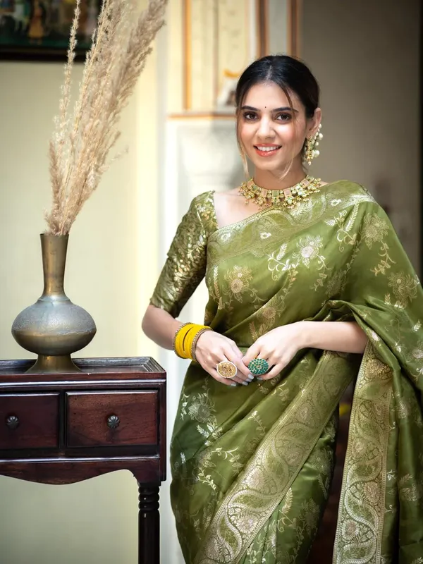 Dark_Mahendi_Banarasi_Silk_Traditional_Wear_Saree