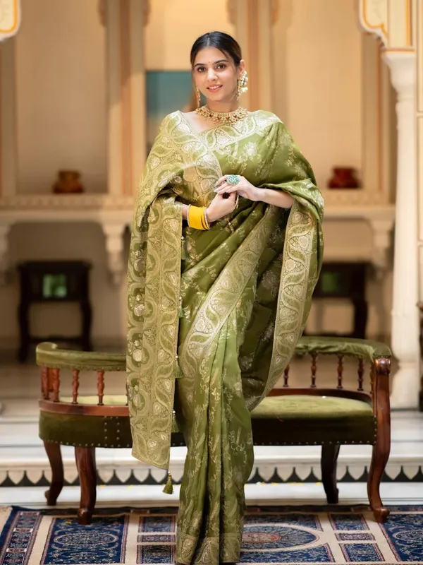 Dark_Mahendi_Banarasi_Silk_Traditional_Wear_Saree