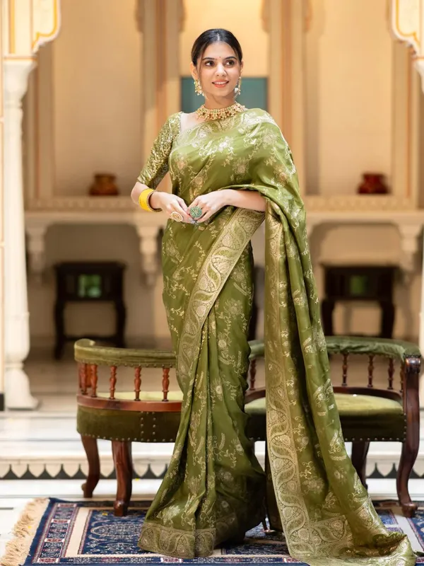 Dark_Mahendi_Banarasi_Silk_Traditional_Wear_Saree