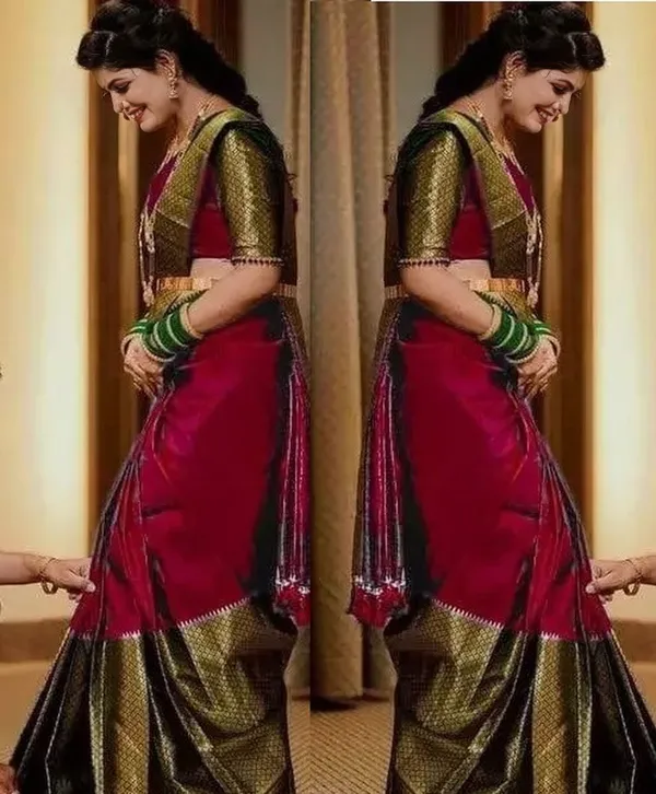 Red_Color_Soft_Kanjivaram_Jecquard_Silk_Saree_With_Frency_Blouse