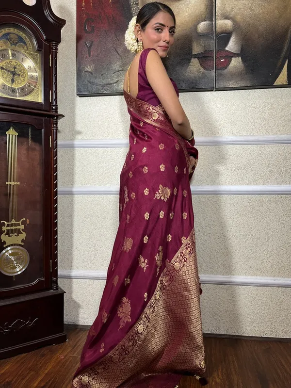 Wine_Banarasi_Silk_Traditional_Wear_Saree