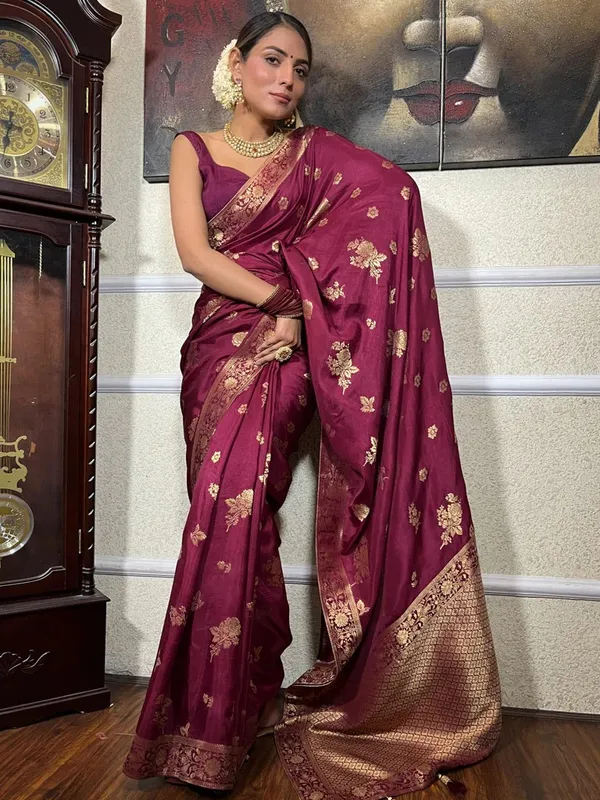 Wine_Banarasi_Silk_Traditional_Wear_Saree