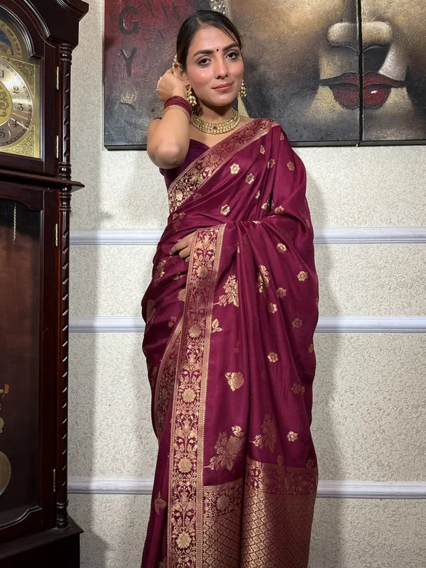 Wine_Banarasi_Silk_Traditional_Wear_Saree