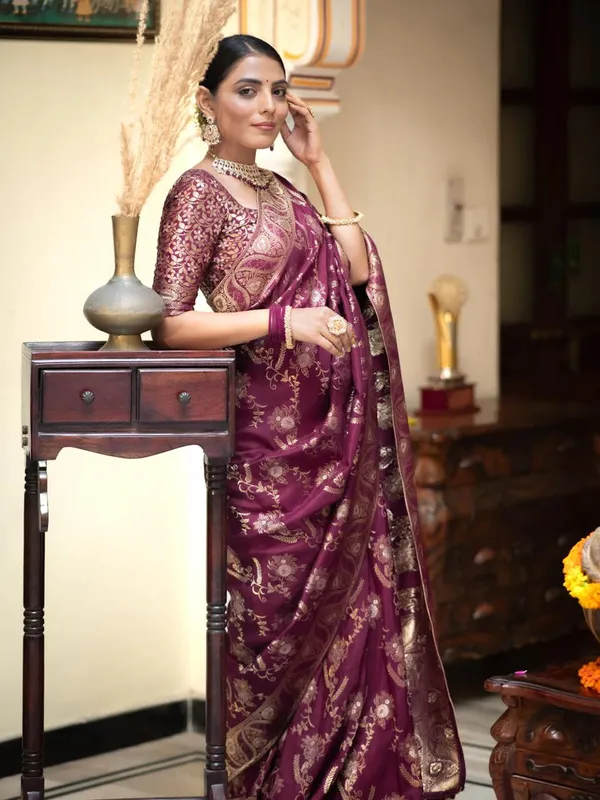 Wine_Banarasi_Silk_Traditional_Wear_Saree