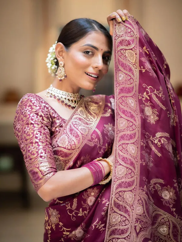 Wine_Banarasi_Silk_Traditional_Wear_Saree