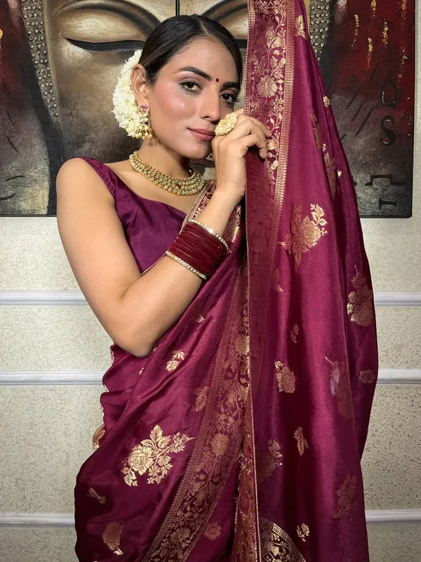 Wine_Banarasi_Silk_Traditional_Wear_Saree