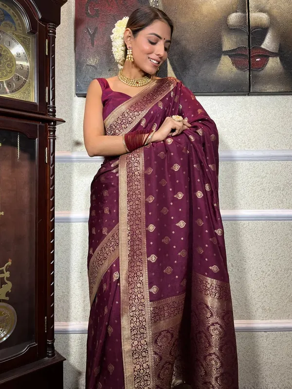 Wine_Banarasi_Silk_Traditional_Wear_Saree