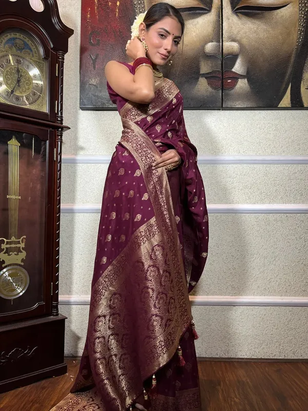 Wine_Banarasi_Silk_Traditional_Wear_Saree