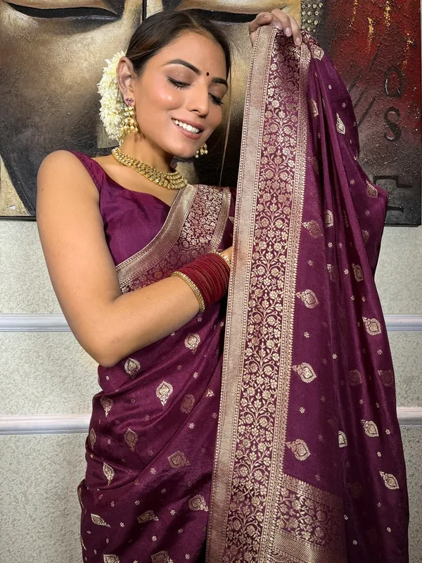 Wine_Banarasi_Silk_Traditional_Wear_Saree