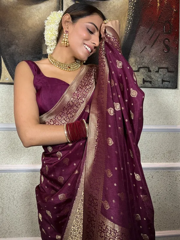 Wine_Banarasi_Silk_Traditional_Wear_Saree