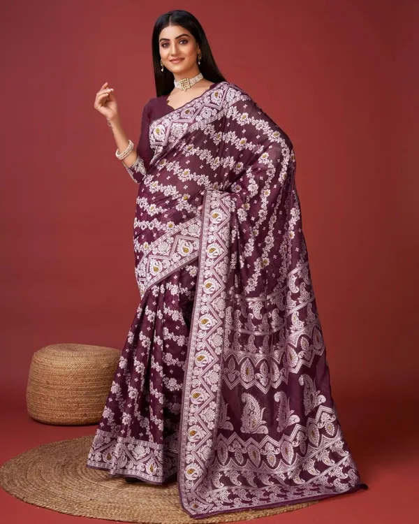 Wine_Banarasi_Silk_Traditional_Wear_Saree