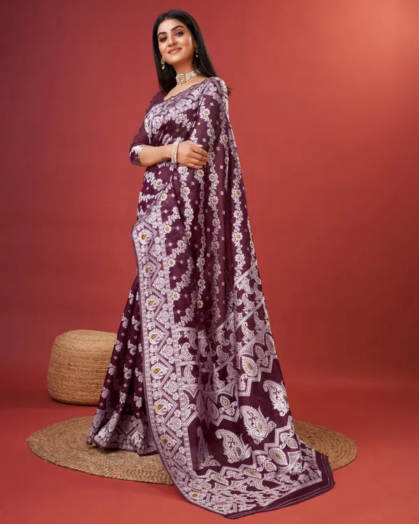 Wine_Banarasi_Silk_Traditional_Wear_Saree