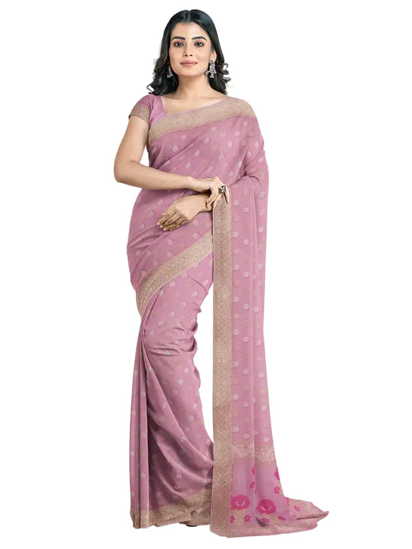 Pink_Cotton_Blend_Banarasi_Sarees_For_Women