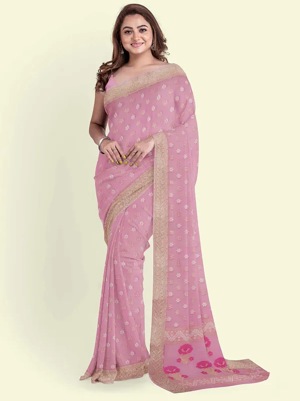 Pink_Cotton_Blend_Banarasi_Sarees_For_Women