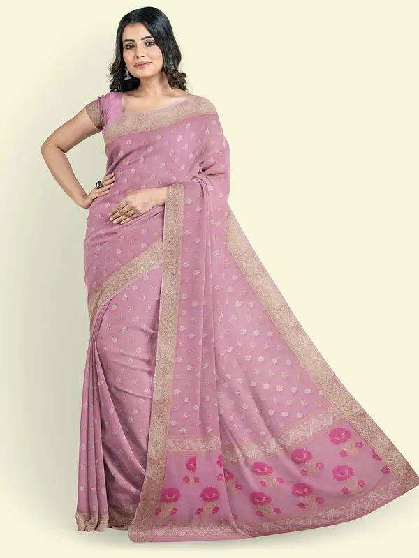 Pink_Cotton_Blend_Banarasi_Sarees_For_Women