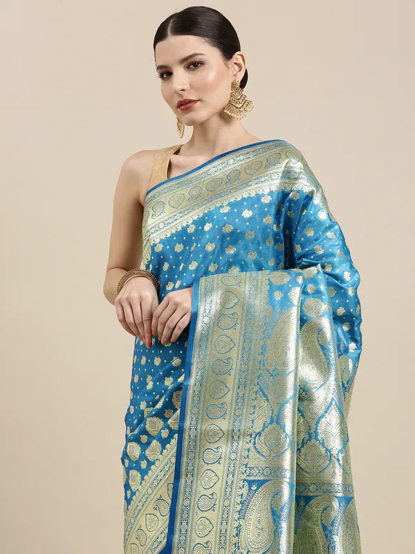Blue_Satin_Silk_Banarasi_Sarees_For_Women
