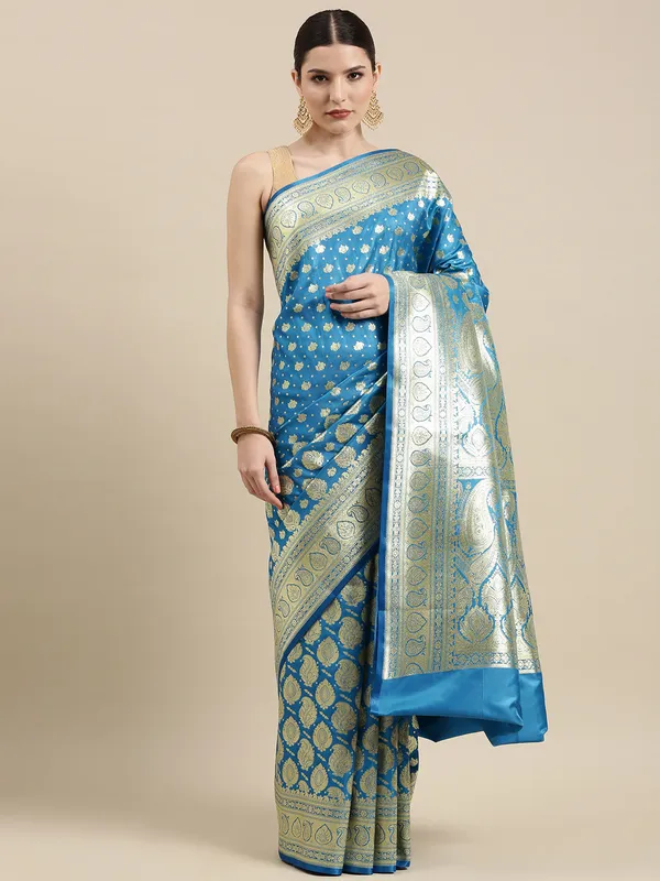 Blue_Satin_Silk_Banarasi_Sarees_For_Women