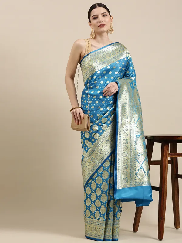 Blue_Satin_Silk_Banarasi_Sarees_For_Women