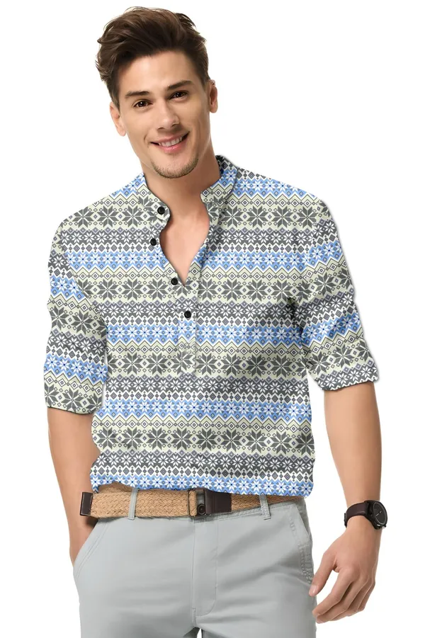 Grey_Blue_Cotton_Blend_casual_Short_Shirt_kurta