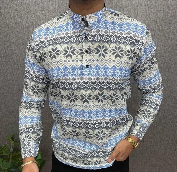 Grey_Blue_Cotton_Blend_casual_Short_Shirt_kurta